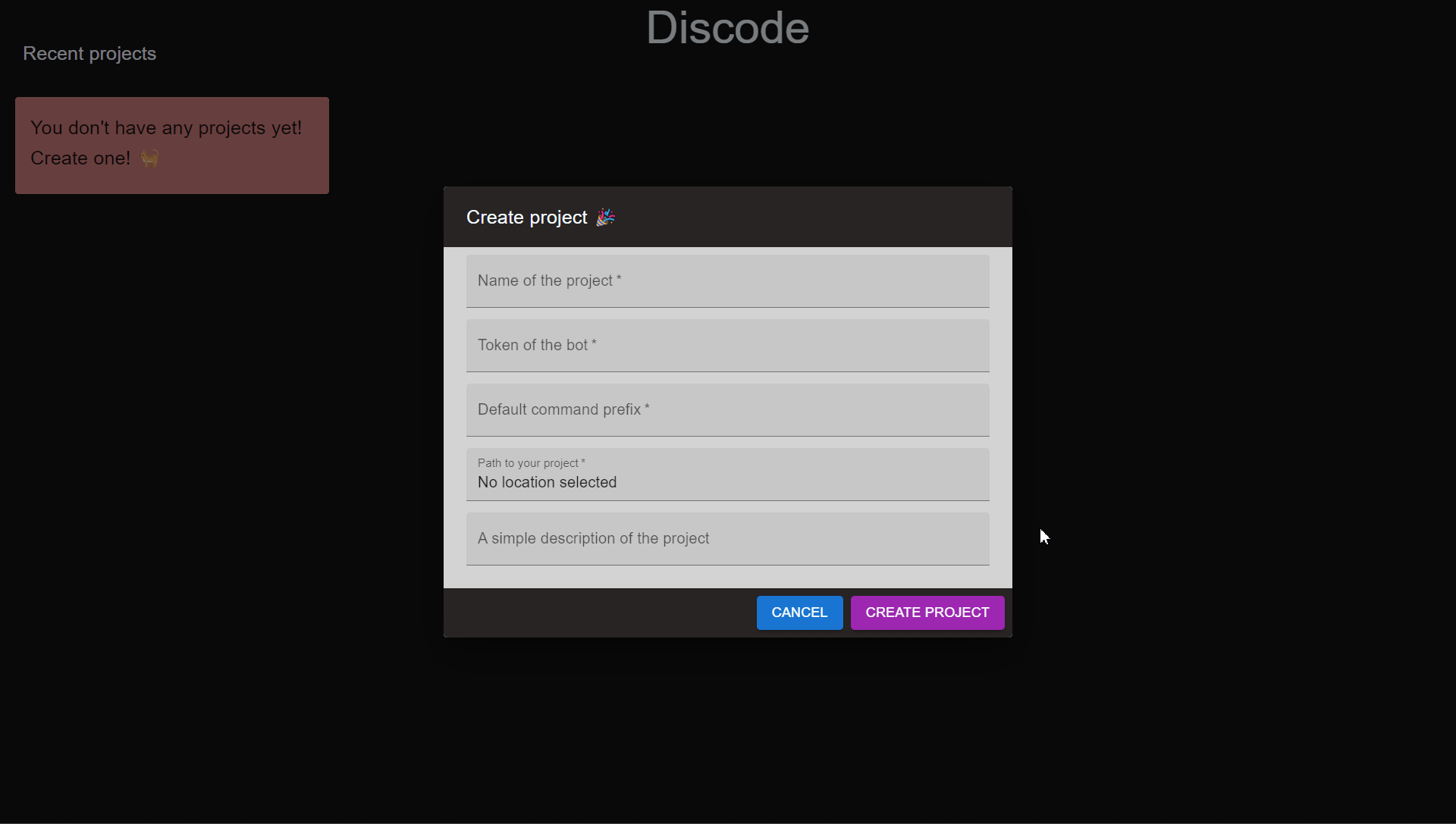 Creating your first project discode documentation